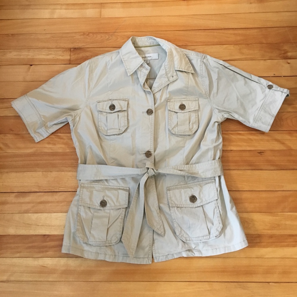 Merona Tan Utility Jacket with Short Sleeves and Collar